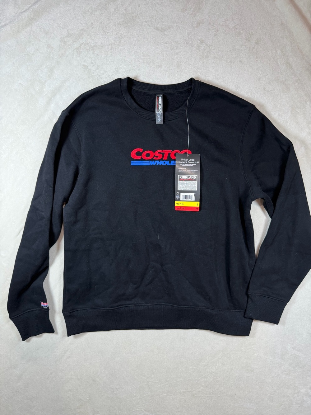 NWT Unisex Kirkland Signature Costco Embroidered Black Crewneck Men Small